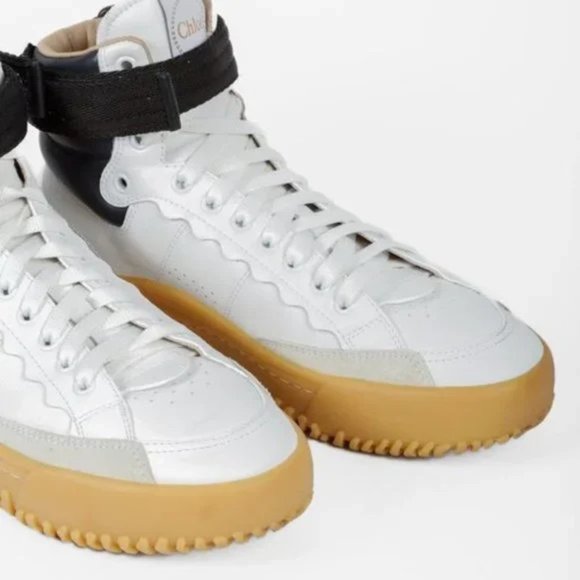 Chloe Franckie High-Top White Leather Sneaker - Picture 7 of 11